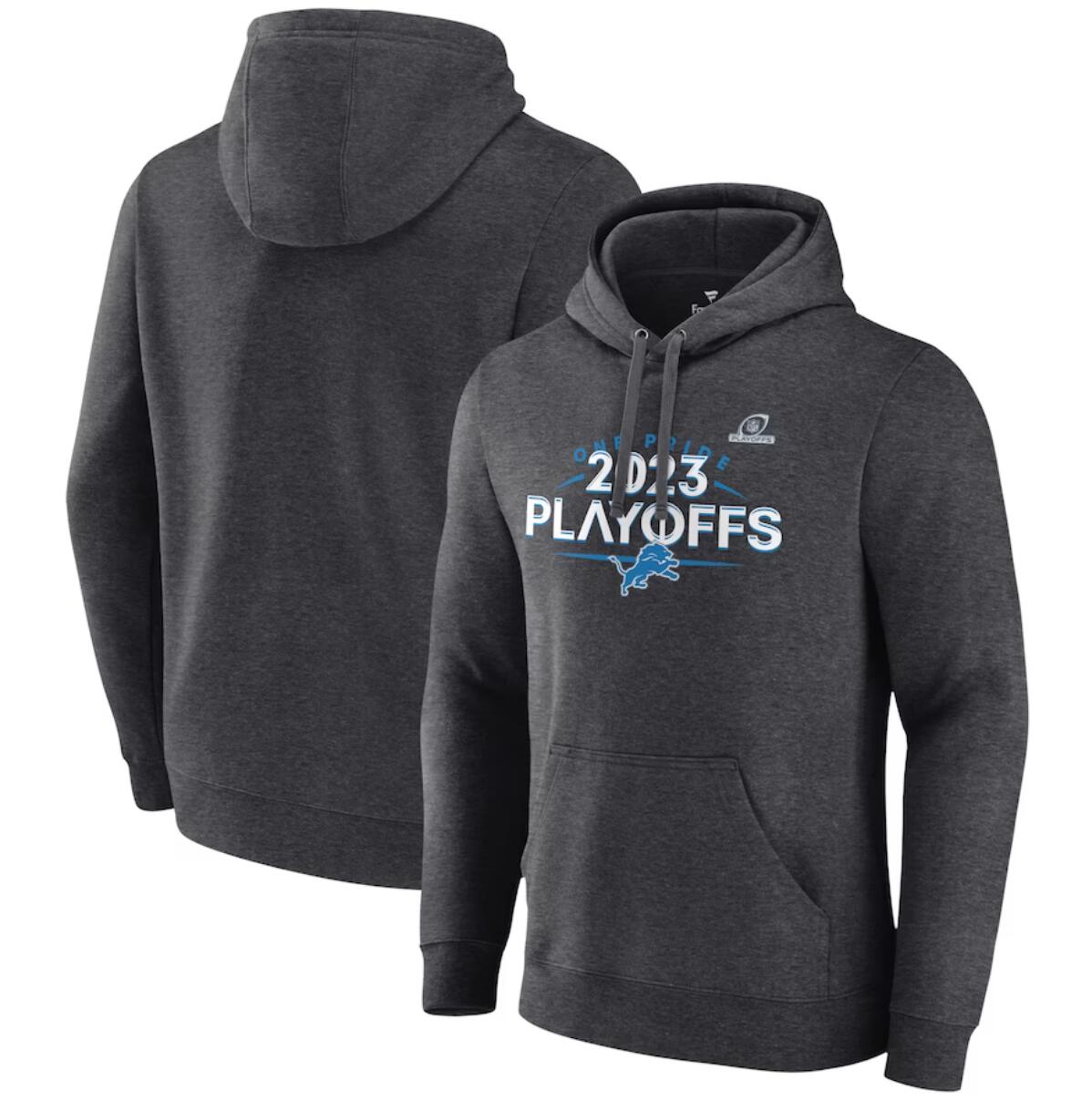 Detroit Lions Heather Charcoal 2023 Playoffs Fleece Pullover Hoodie - Zenithce