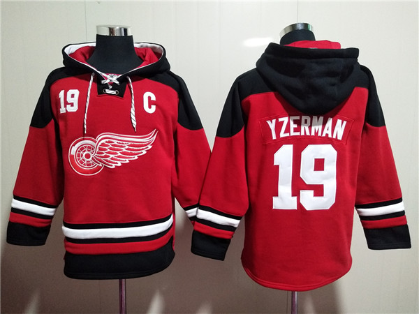 Detroit Red Wings #19 Steve Yzerman Red Lace-Up Pullover Hoodie - Zenithce