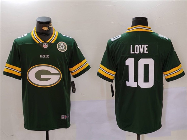 Green Bay Packers #10 Jordan Love Green Big Logo With Patch Vapor Limited Stitched Jersey - Zenithce
