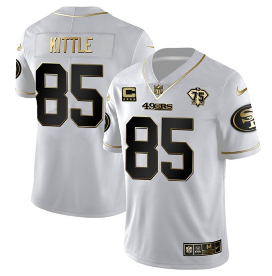 San Francisco 49ers #85 George Kittle White Gold 75th Anniversary With C Patch Stitched Jersey - Zenithce