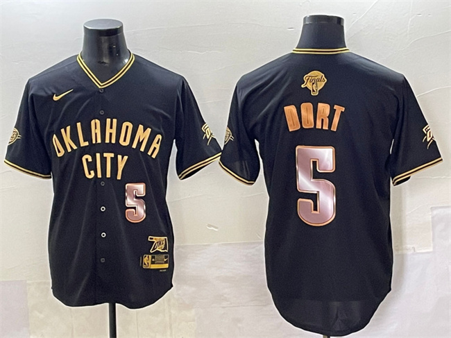 Oklahoma City Thunder #5 Luguentz Dort Black Gold 2025 Finals Vapor Stitched Baseball Jersey - Zenithce