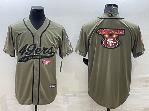 San Francisco 49ers Olive Salute To Service Team Big Logo Cool Base Stitched Baseball Jersey - Zenithce