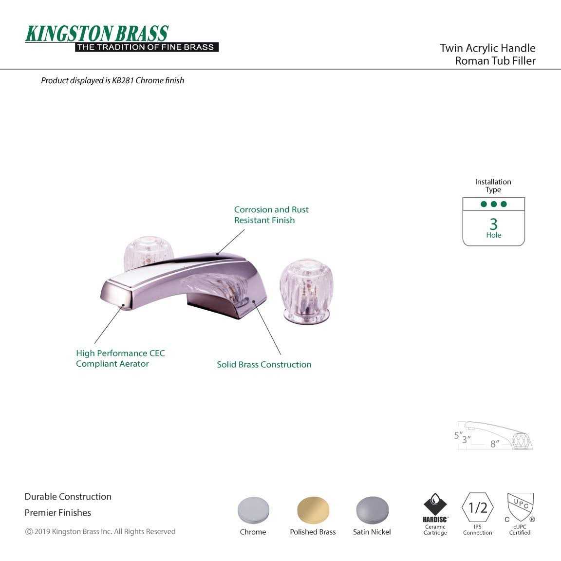 Kingston Brass KB2624B Naples 4 in. Centerset Bathroom Faucet - Zenithce