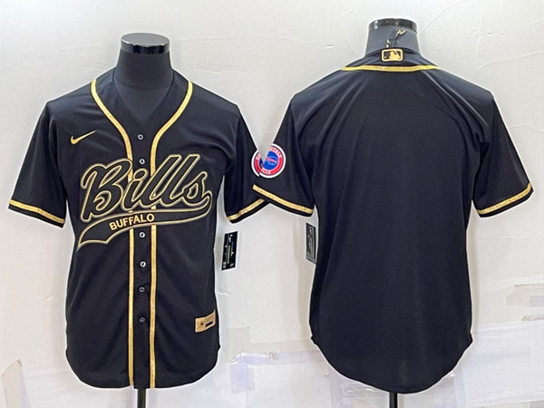 Buffalo Bills Blank Black Gold With Patch Cool Base Stitched Baseball Jersey - Zenithce