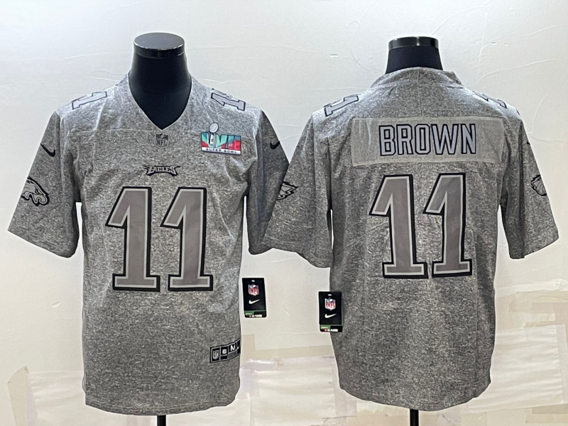 Philadelphia Eagles #11 A. J. Brown Grey Super Bowl LVII Patch Stitched Jersey - Zenithce
