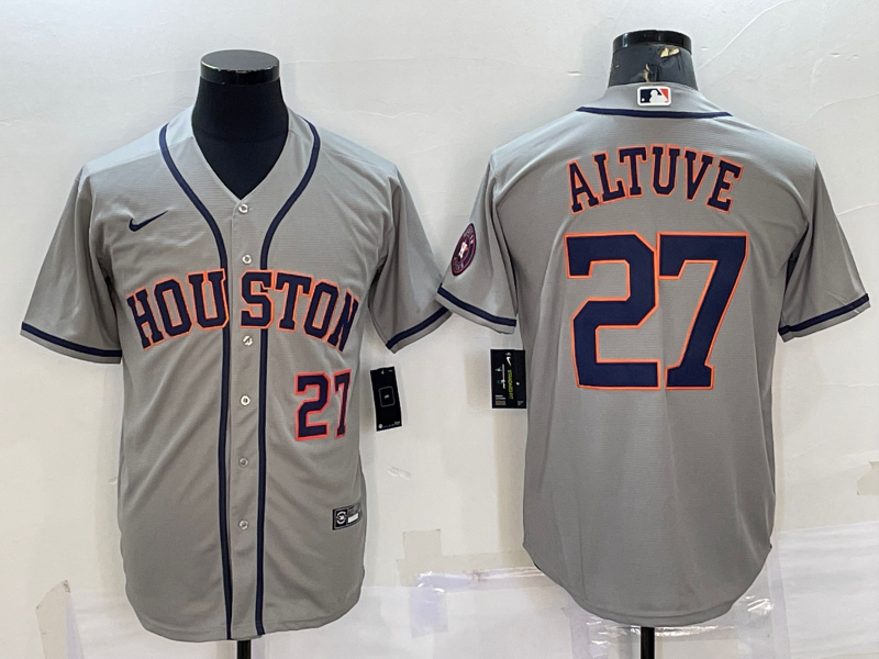 Houston Astros #27 Jose Altuve Grey With Patch Cool Base Stitched Jersey - Zenithce