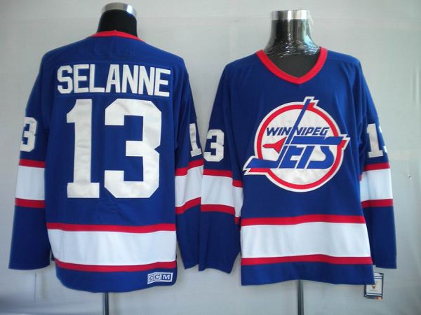 Jets #13 Teemu Selanne Stitched Blue CCM Throwback Jersey - Zenithce
