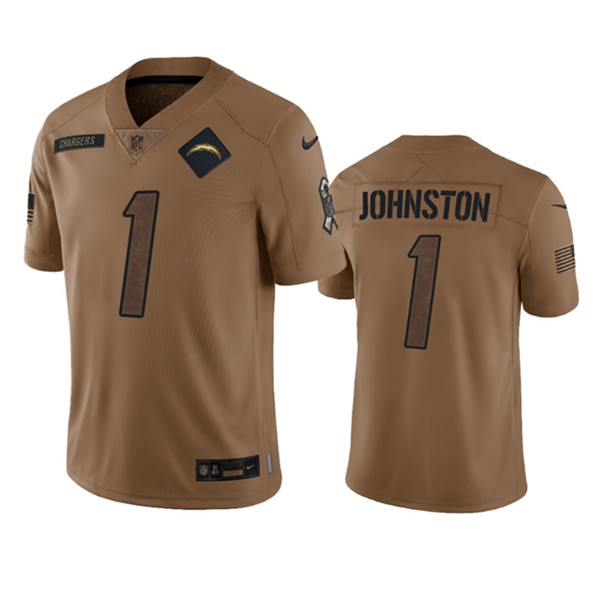 Los Angeles Chargers #1 Quentin Johnston 2023 Brown Salute To Service Limited Stitched Jersey - Zenithce