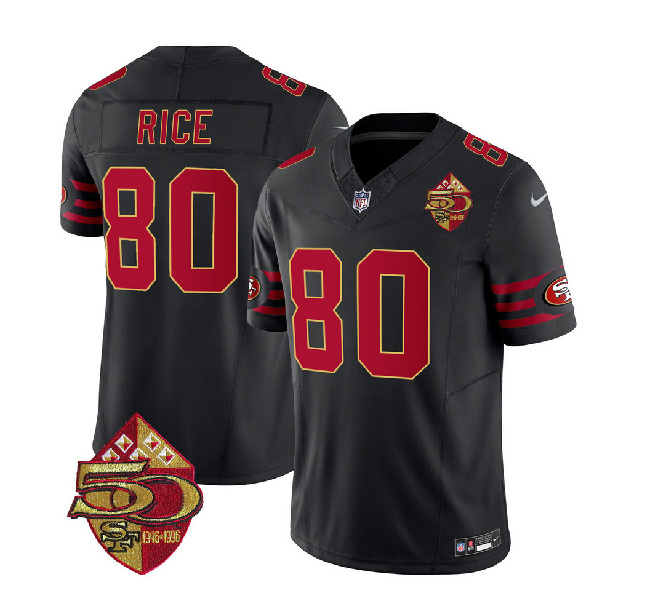 San Francisco 49ers #80 Jerry Rice Black 2023 F.U.S.E. 50th Patch Throwback Stitched Jersey - Zenithce