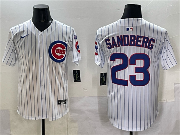 Chicago Cubs #23 Ryne Sandberg White Pinstripe 'Ryne Sandberg Tribute' Vapor Limited V3 Stitched Jersey - Zenithce