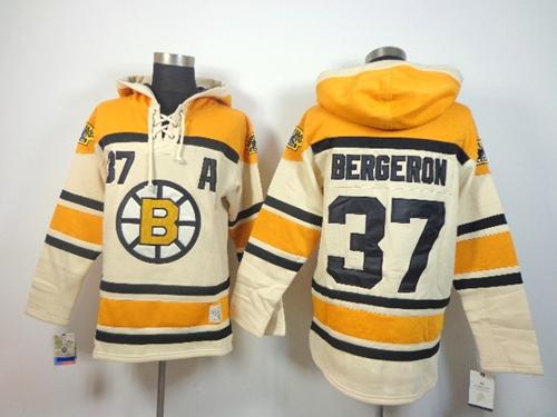 Bruins #37 Patrice Bergeron Cream Sawyer Hooded Sweatshirt Stitched Jersey - Zenithce