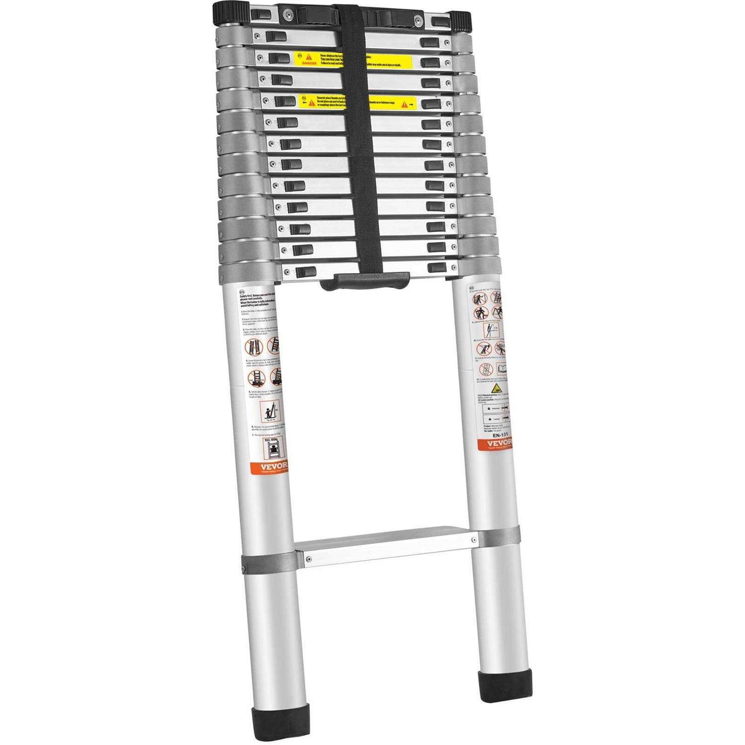 VEVOR Telescoping Ladder Aluminum One-Button Retraction Collapsible Extension Ladder - Zenithce