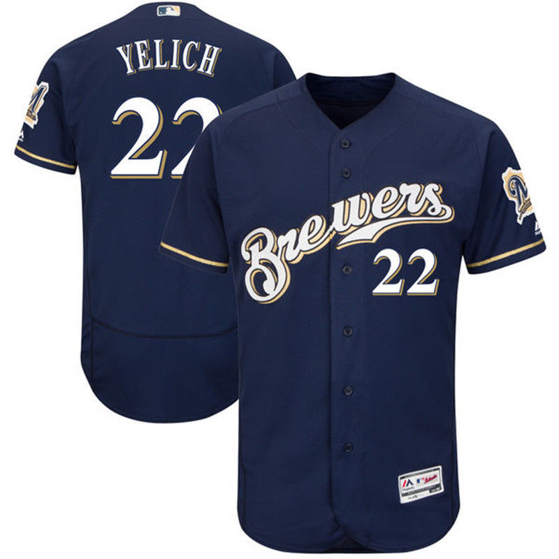 Milwaukee Brewers #22 Christian Yelich Majestic Navy Cool Base Player Stitched Jersey - Zenithce
