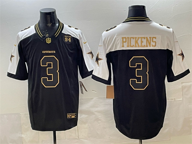 Dallas Cowboys #3 George pickens Black Gold 2025 F.U.S.E. 94 Marshawn Kneeland Memorial Patch Vapor Limited Stitched Jersey - Zenithce
