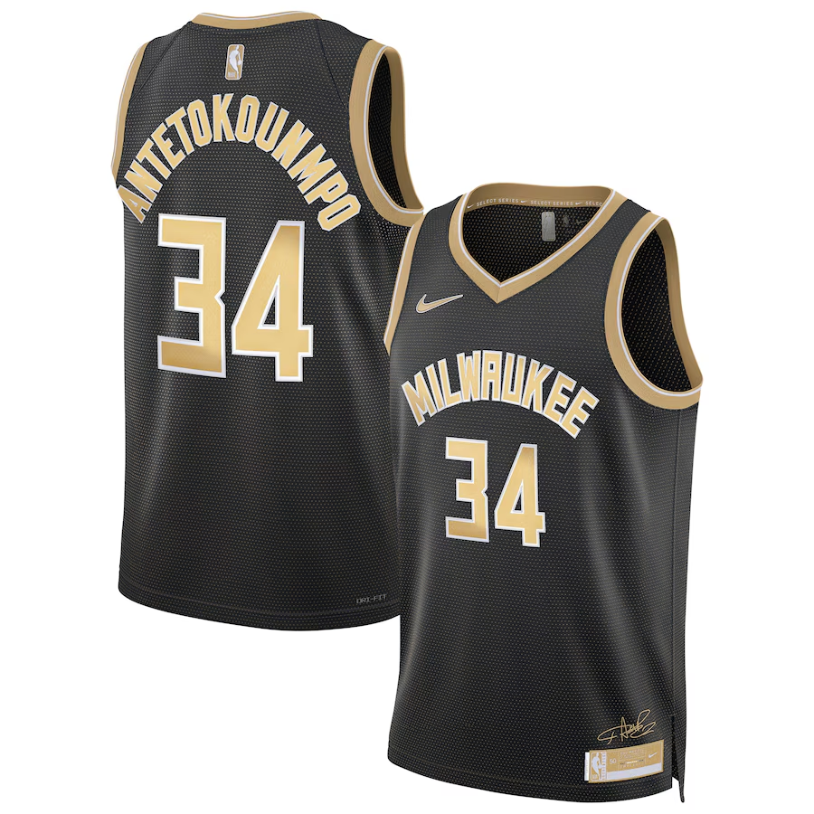 Milwaukee Bucks #34 Giannis Antetokounmpo Black Gold 2024 Select Series Stitched Jersey - Zenithce