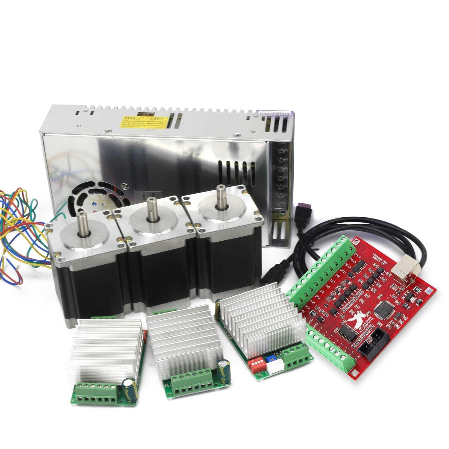 RATTMMOTOR 3 Axis USB Mach3 CNC Controller Kit Nema23 Stepper Motor Single Shaft 76mm 270Oz-in 3A 1.8Nm+CNC Motion Control Board Signal Output 0-10V - Zenithce