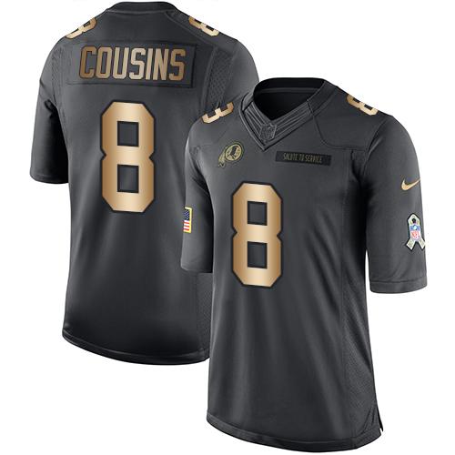 Redskins #8 Kirk Cousins Black Stitched Limited Gold Salute To Service Nike Jersey - Zenithce