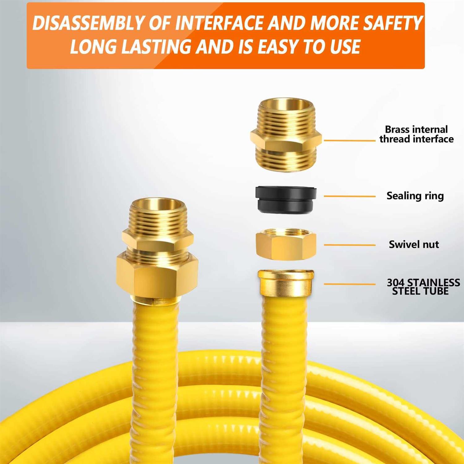 Grehitk 1/2” Flexible Gas Line CSST Corrugated Stainless Steel Tubing Pipe Kit - Zenithce