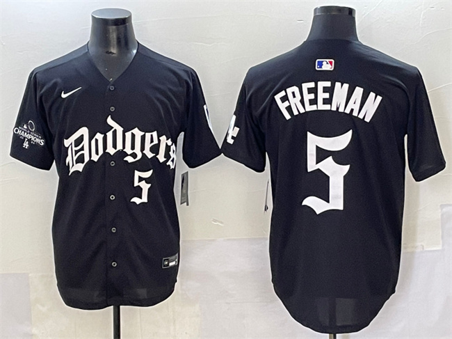 Los Angeles Dodgers #5 Freddie Freeman Black 2025 LA Gothic Style With 2024 World Series Champions Patch Vapor Premier Limited Stitched Jersey - Zenithce