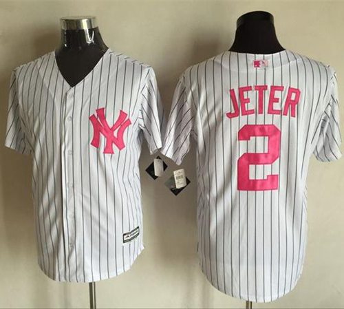 Yankees #2 Derek Jeter White Strip New Cool Base 2016 Mother's Day Stitched Jersey - Zenithce