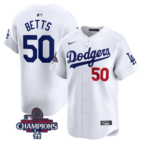 Los Angeles Dodgers #50 Mookie Betts White 2024 World Series Champions Home Limited Stitched Jersey - Zenithce