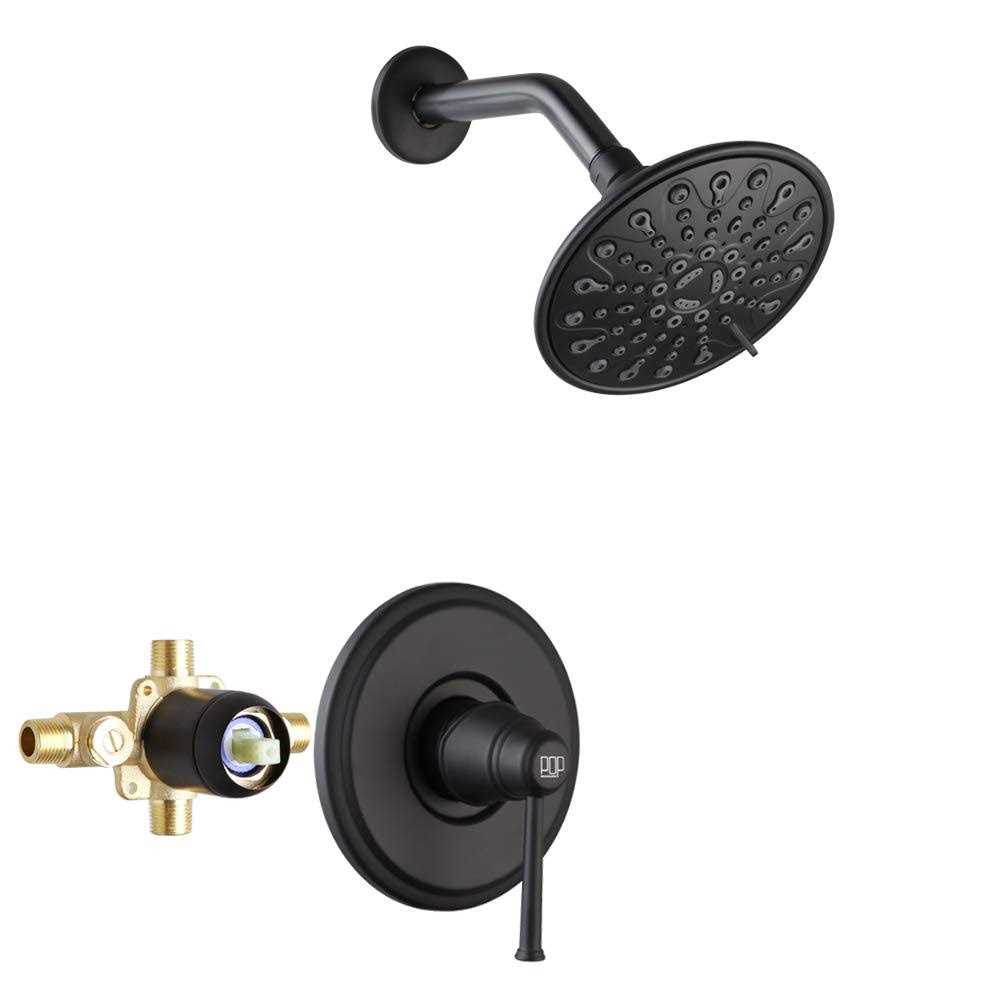 POP Sanitaryware Matte Black 3 Handle Shower Faucet Set with Tub Spout, Tub and Shower Trim Kit with Rough-in Valve 8201-7B - Zenithce