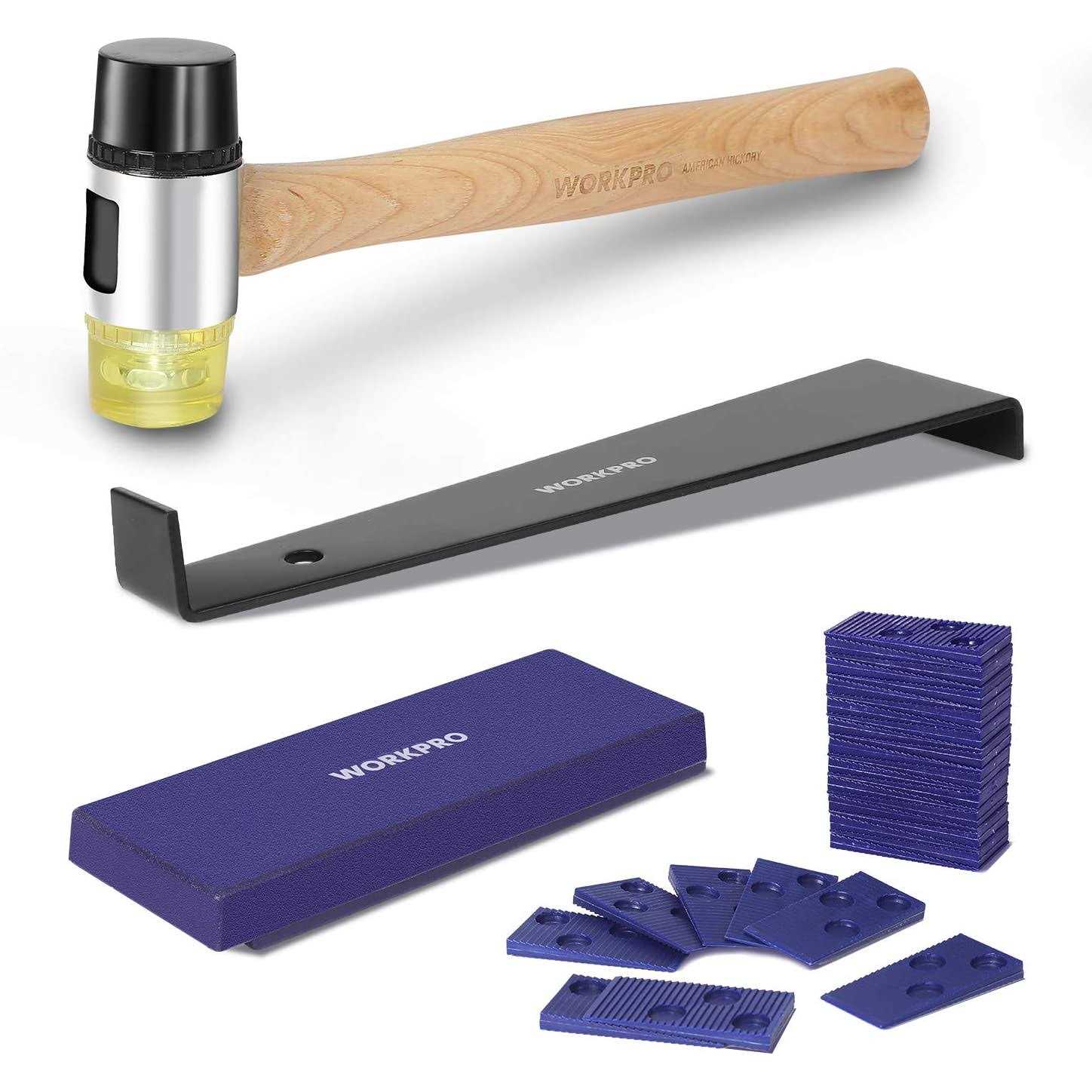 WORKPRO Laminate Wood Flooring Installation Kit with Reinforced Double-Faced Mallet, Heavy Duty Pull Bar, Tapping Block and 30-Piece Spacers - Zenithce