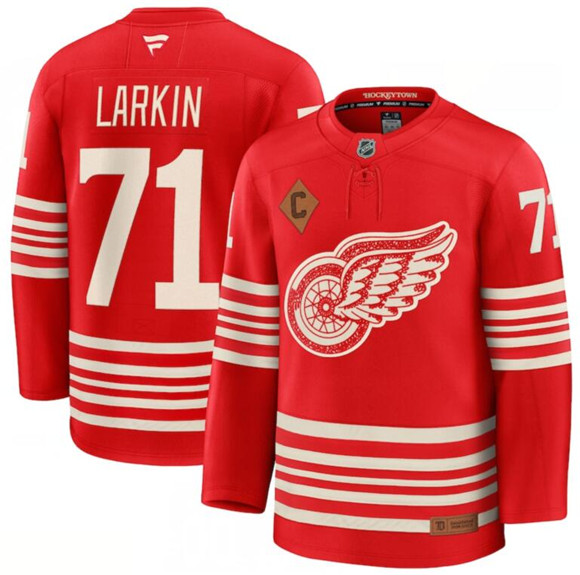Detroit Red Wings #71 Dylan Larkin Red 2025 With C Patch Centennial Premium Stitched Jersey - Zenithce