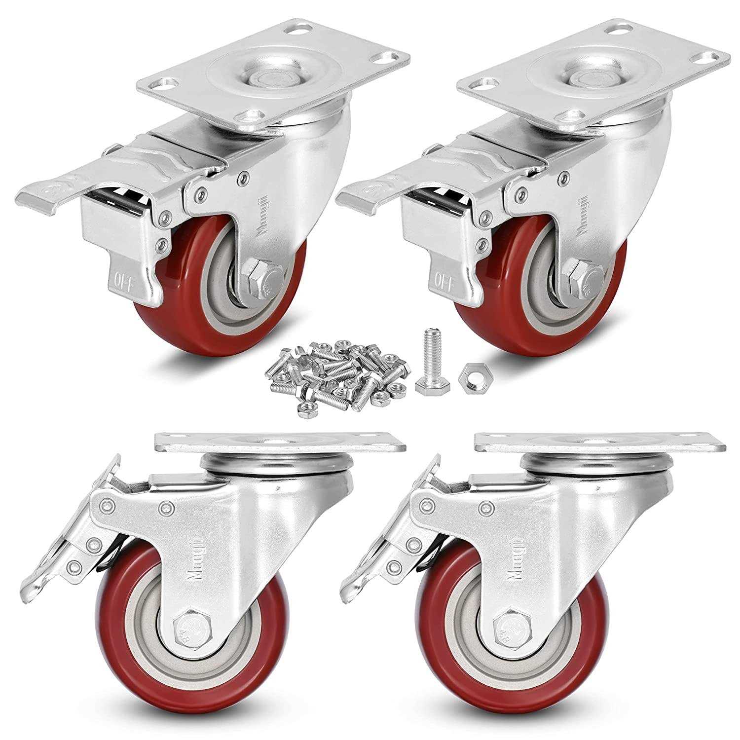 Moogiitools Heavy Duty Casters Load Lockable Bearing Caster Wheels with Brakes,Swivel Casters for Furniture and Workbench,Set of 4 - Zenithce