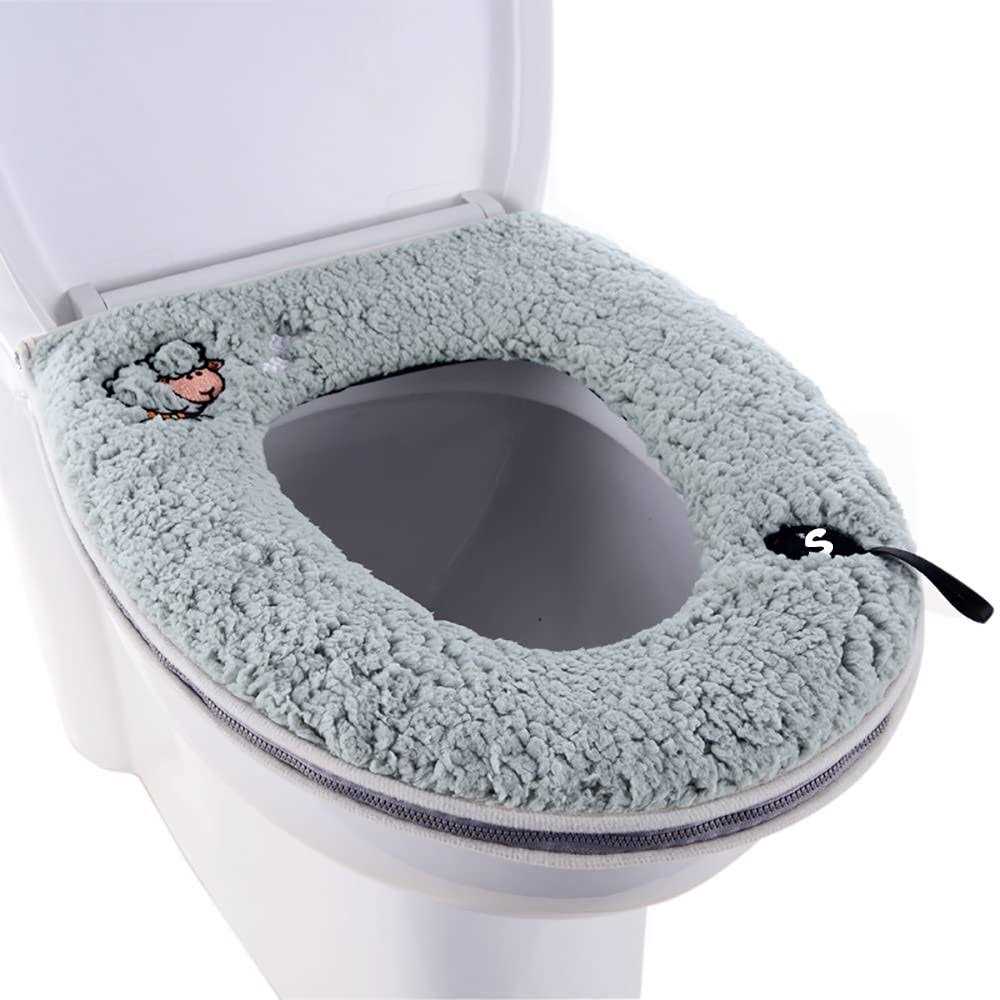 SHYLY Warm Plush Washable Thicken Toilet Seat Cover Pads Mat with Handle and Zipper - Zenithce