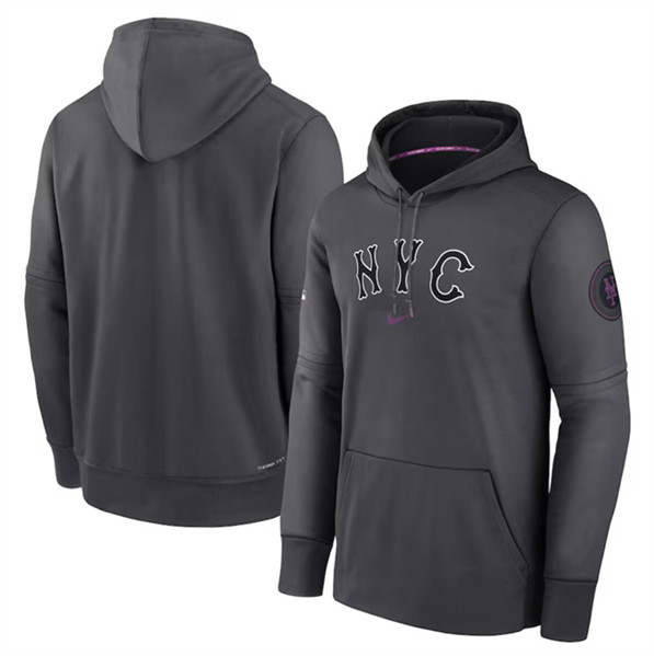 New York Mets Charcoal 2024 City Connect Practice Performance Pullover Hoodie - Zenithce