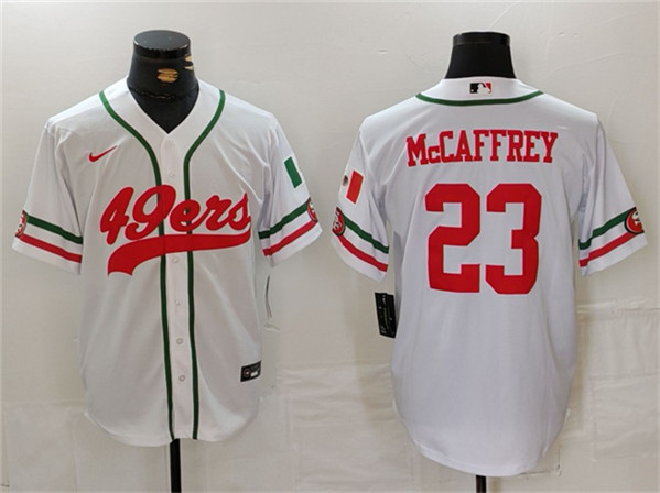 San Francisco 49ers #23 Christian McCaffrey White With Patch Cool Base Stitched Jersey - Zenithce