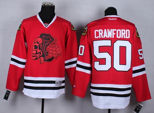 Blackhawks #50 Corey Crawford Red(Red Skull) Stitched Jersey - Zenithce