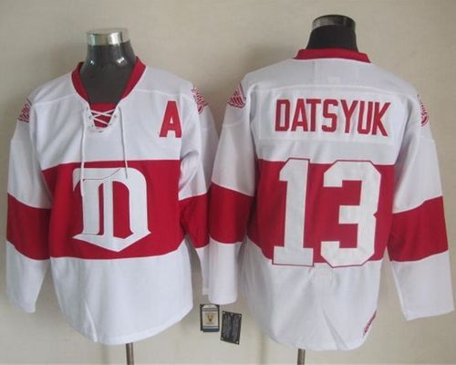 Red Wings #13 Pavel Datsyuk White Winter Classic CCM Throwback Stitched Jersey - Zenithce