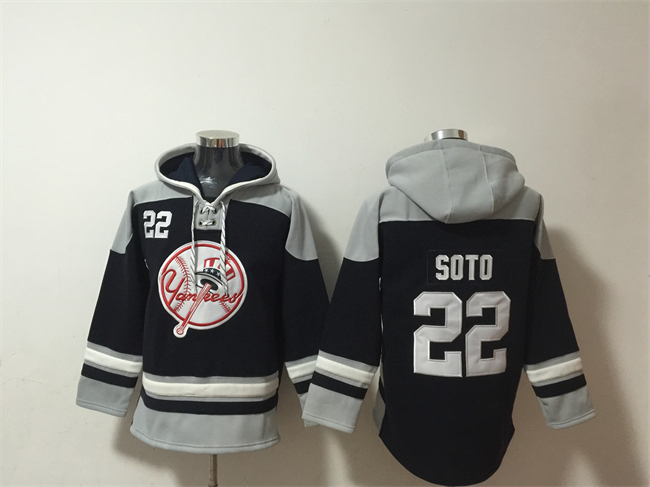 New York Yankees #22 Juan Soto Navy Gray Ageless Must-Have Lace-Up Pullover Hoodie - Zenithce