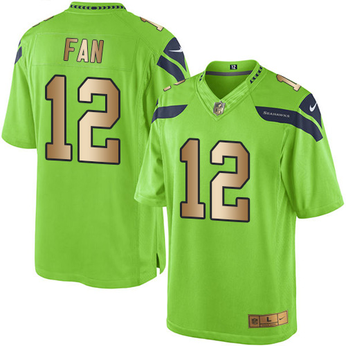 Seahawks #12 Fan Green Stitched Limited Gold Rush Nike Jersey - Zenithce