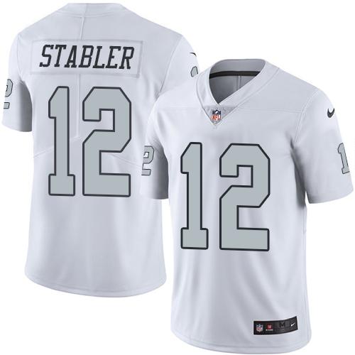 Raiders #12 Kenny Stabler White Stitched Limited Rush Nike Jersey - Zenithce
