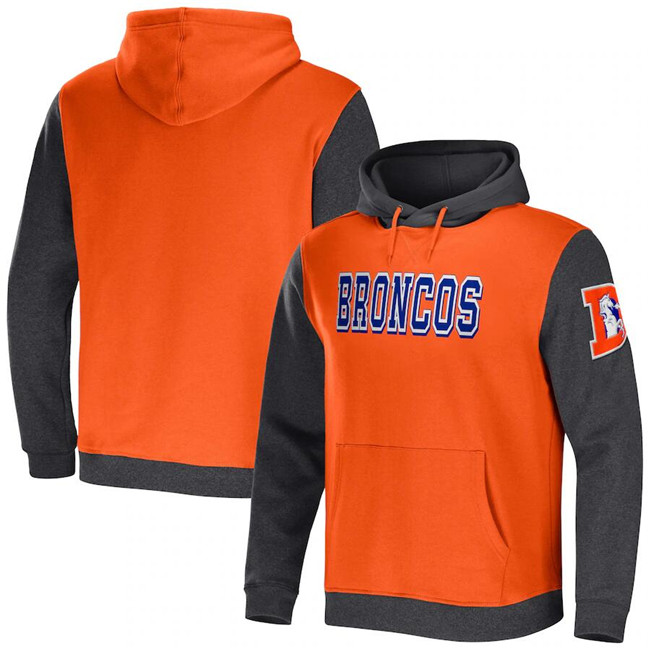 Denver Broncos X Darius Rucker Collection Orange Charcoal Colorblock Pullover Hoodie - Zenithce