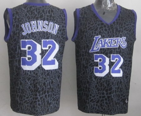 Los Angeles Lakers #32 Magic Johnson Black Leopard Print Fashion Jersey - Zenithce