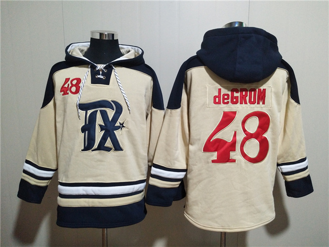 Texas Rangers #48 Jacob DeGrom Cream Ageless Must-Have Lace-Up Pullover Hoodie - Zenithce