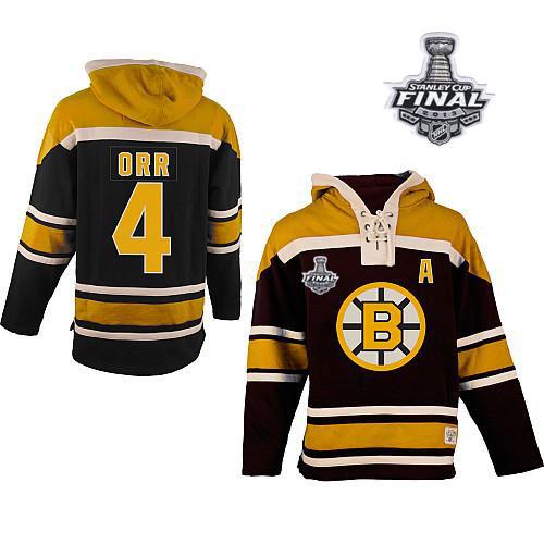 Bruins Stanley Cup Finals Patch #4 Bobby Orr Black Sawyer Hooded Sweatshirt Stitched Jersey - Zenithce