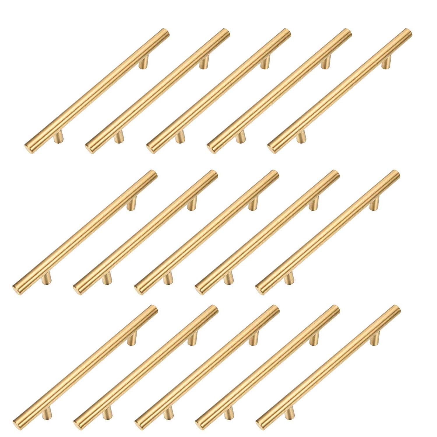 Kitmose 15 Pack Cabinet Pulls Brushed Gold Stainless Steel T Bar Pull Handles Kitchen Cabinet Cupboard Drawer Door Handle Pull Knobs - Zenithce