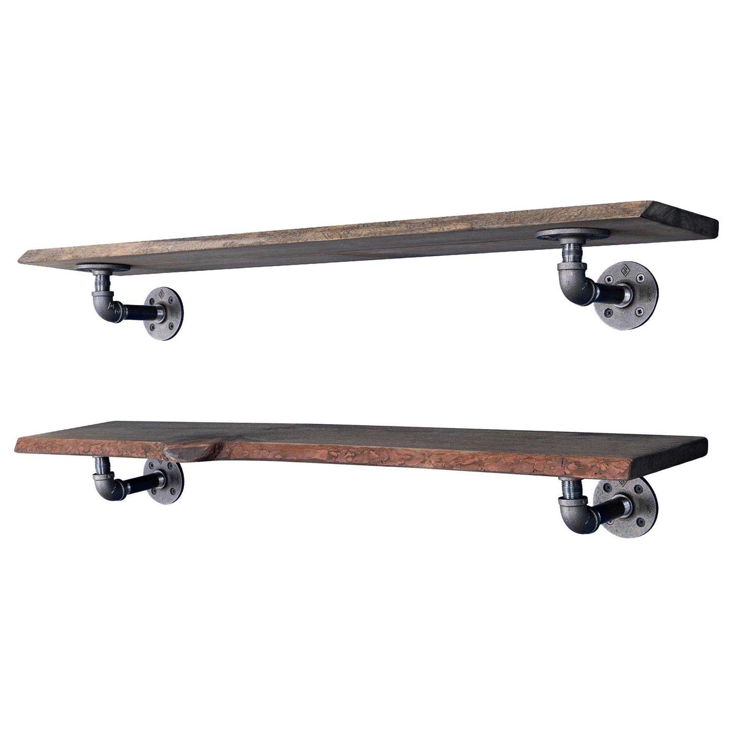 PIPE DECOR Live Edge Wood Shelf with L-Shaped Pipe Brackets - Zenithce