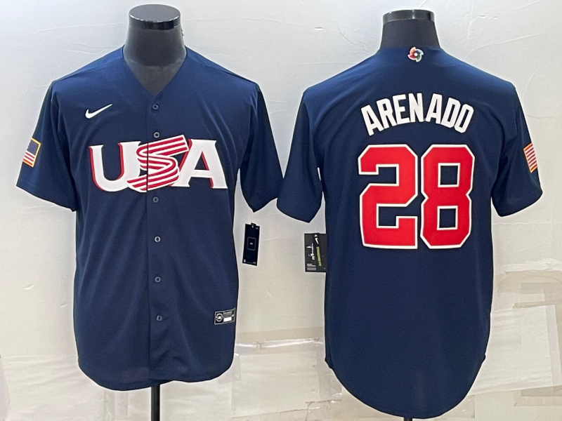 USA #28 Nolan Arenado 2023 Navy World Classic Stitched Jersey - Zenithce