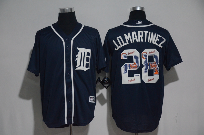 Detroit Tigers #28 J. D. Martinez Navy Team Logo Print Cool Base Stitched Jersey - Zenithce