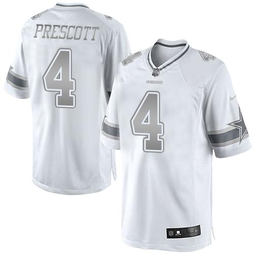 Cowboys #4 Dak Prescott White Stitched Limited Platinum Nike Jersey - Zenithce