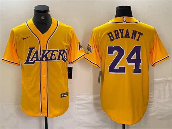 Los Angeles Lakers Front #24 Kobe Bryant Gold Cool Base Stitched Baseball Jersey - Zenithce