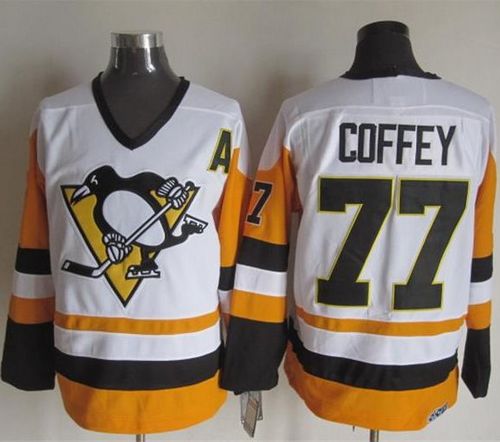 Penguins #77 Paul Coffey White Black CCM Throwback Stitched Jersey - Zenithce