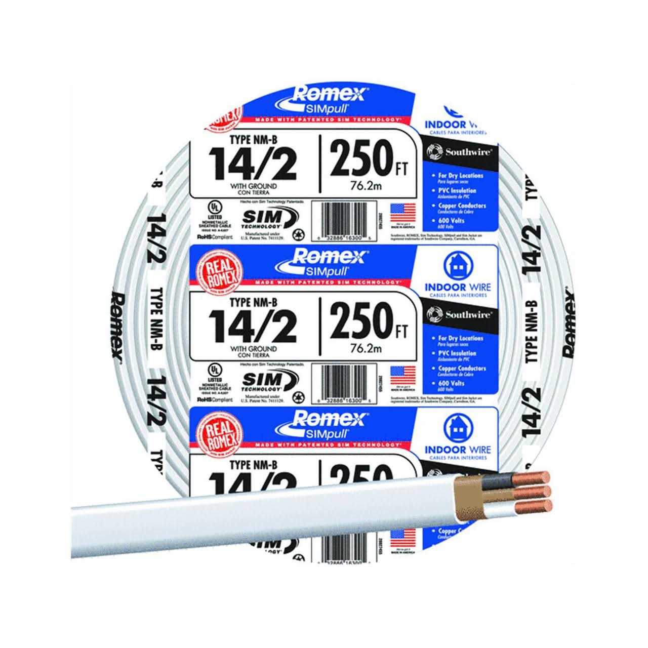 Romex NM-B Non-Metallic Sheathed Cable with Ground, 14/3, 1000 ft. per Roll - Zenithce