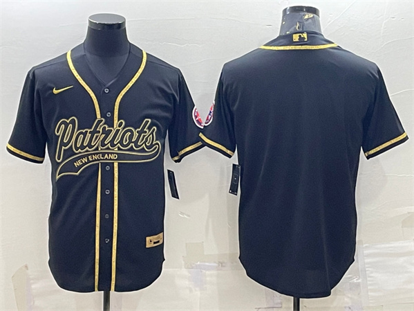 New England Patriots Blank Black Gold With Patch Cool Base Stitched Baseball Jersey - Zenithce